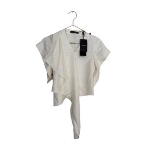 Líang & Tang NWT truly unique silk asymmetrical irregular cream blouse beaded XS